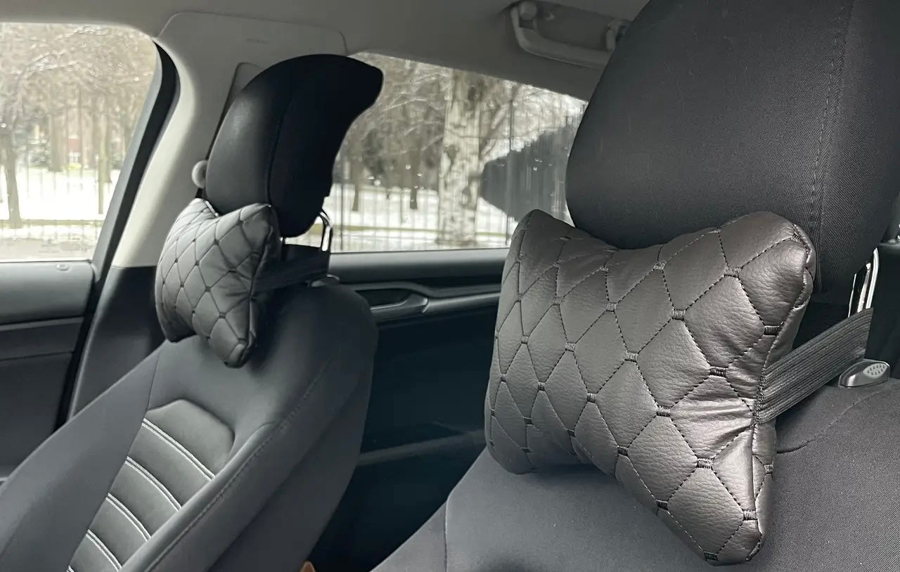 Car headrest neck pillows black with blue thread