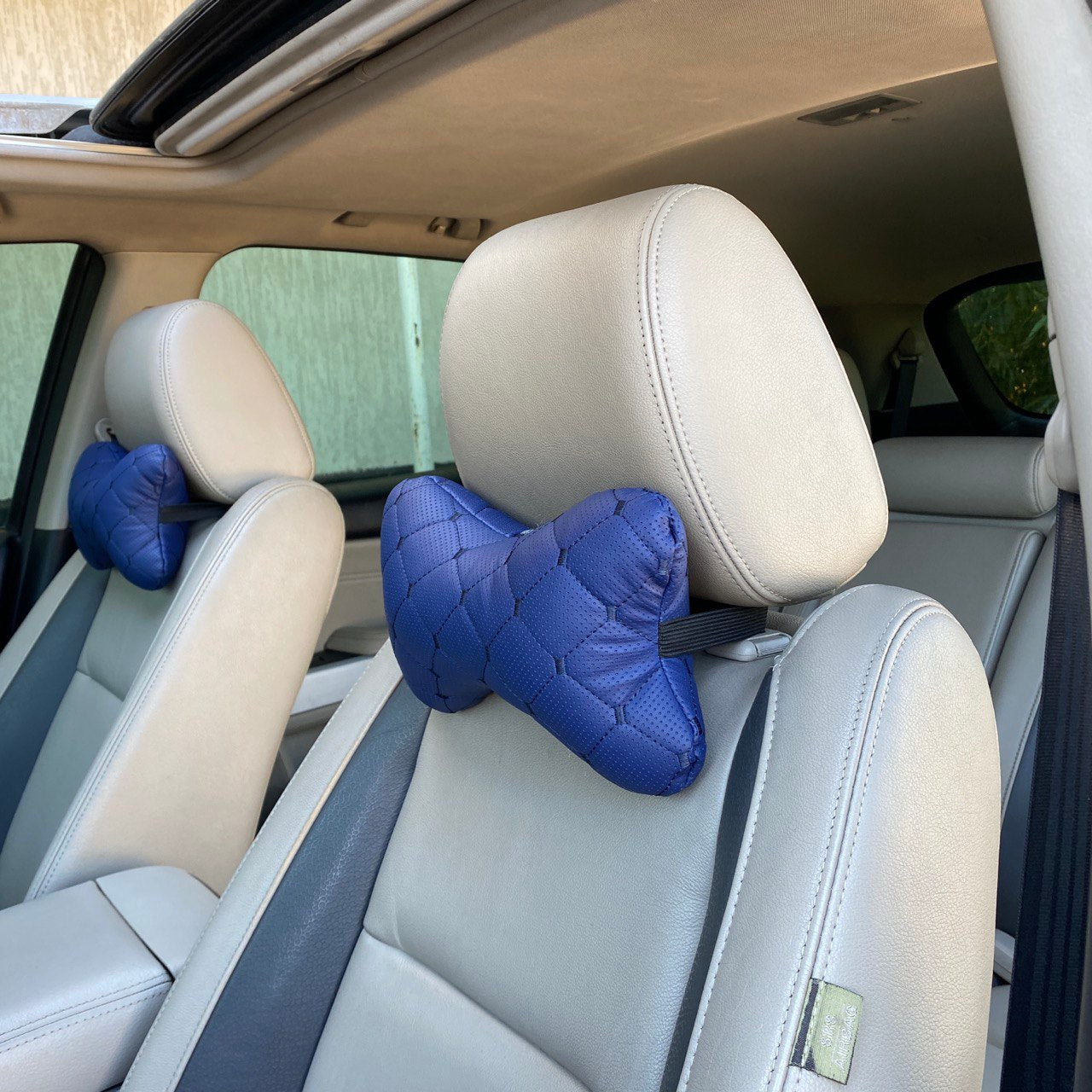 Car headrest neck pillows black with blue thread