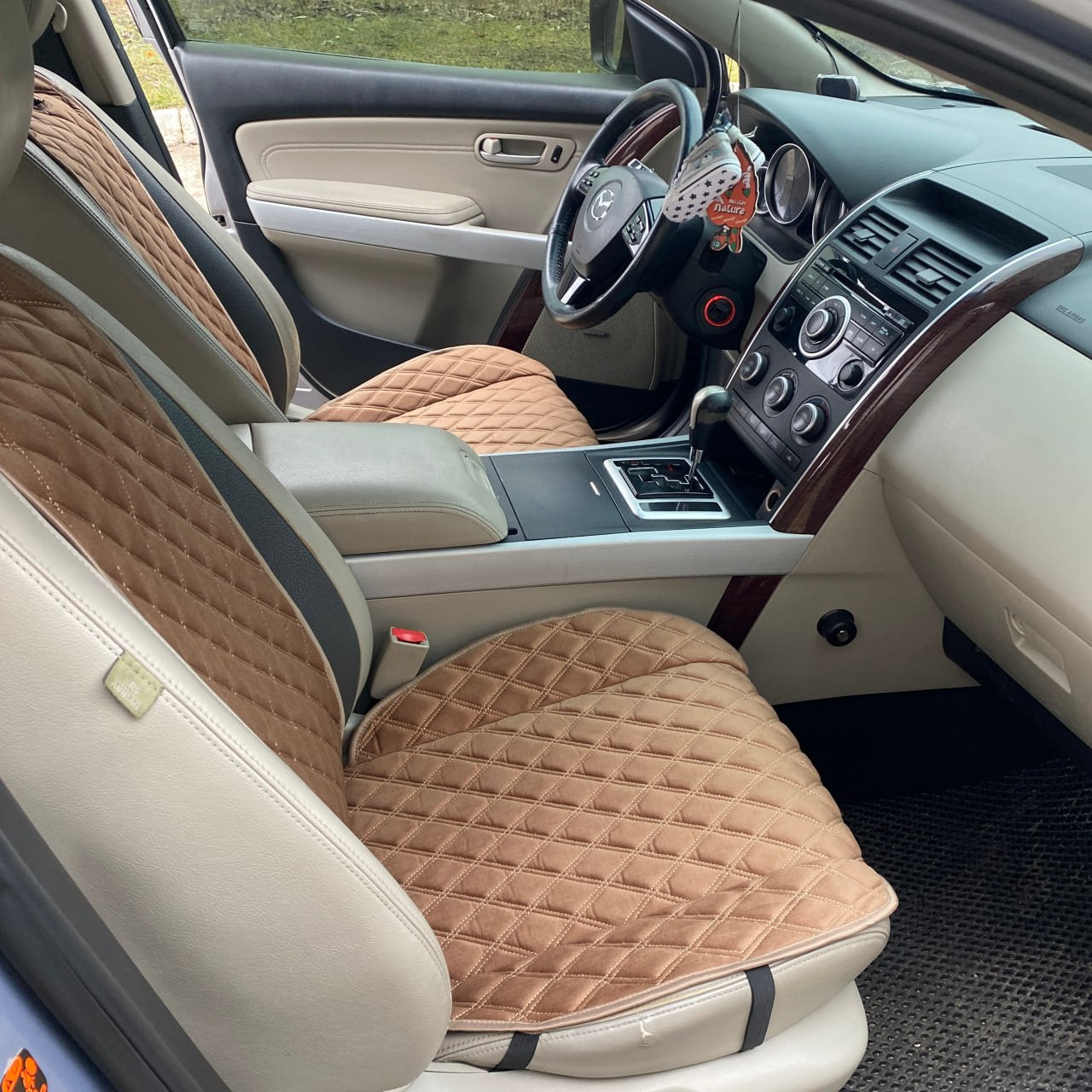 Alcantara car seat covers light brown diamond