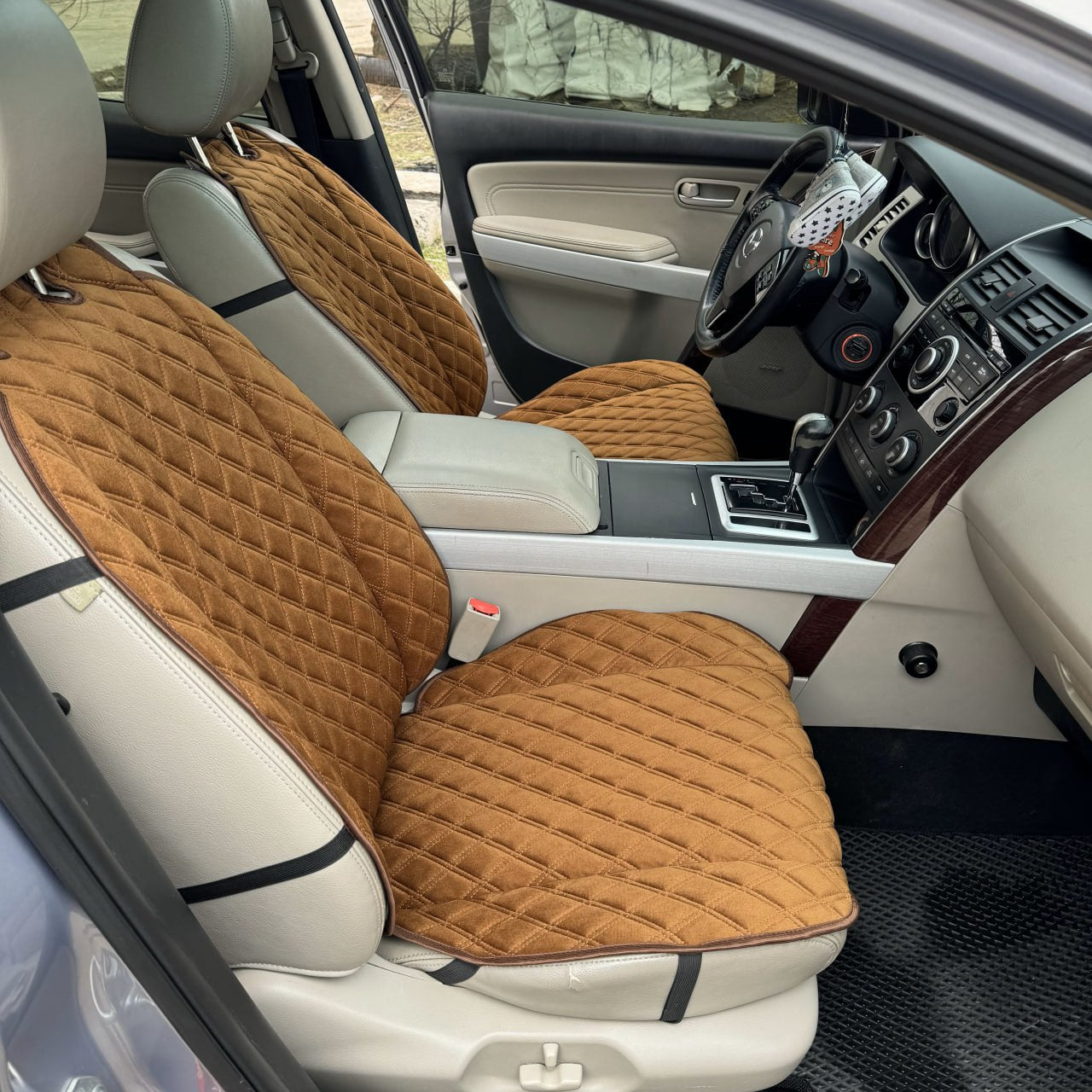 Alcantara car seat covers dark brown