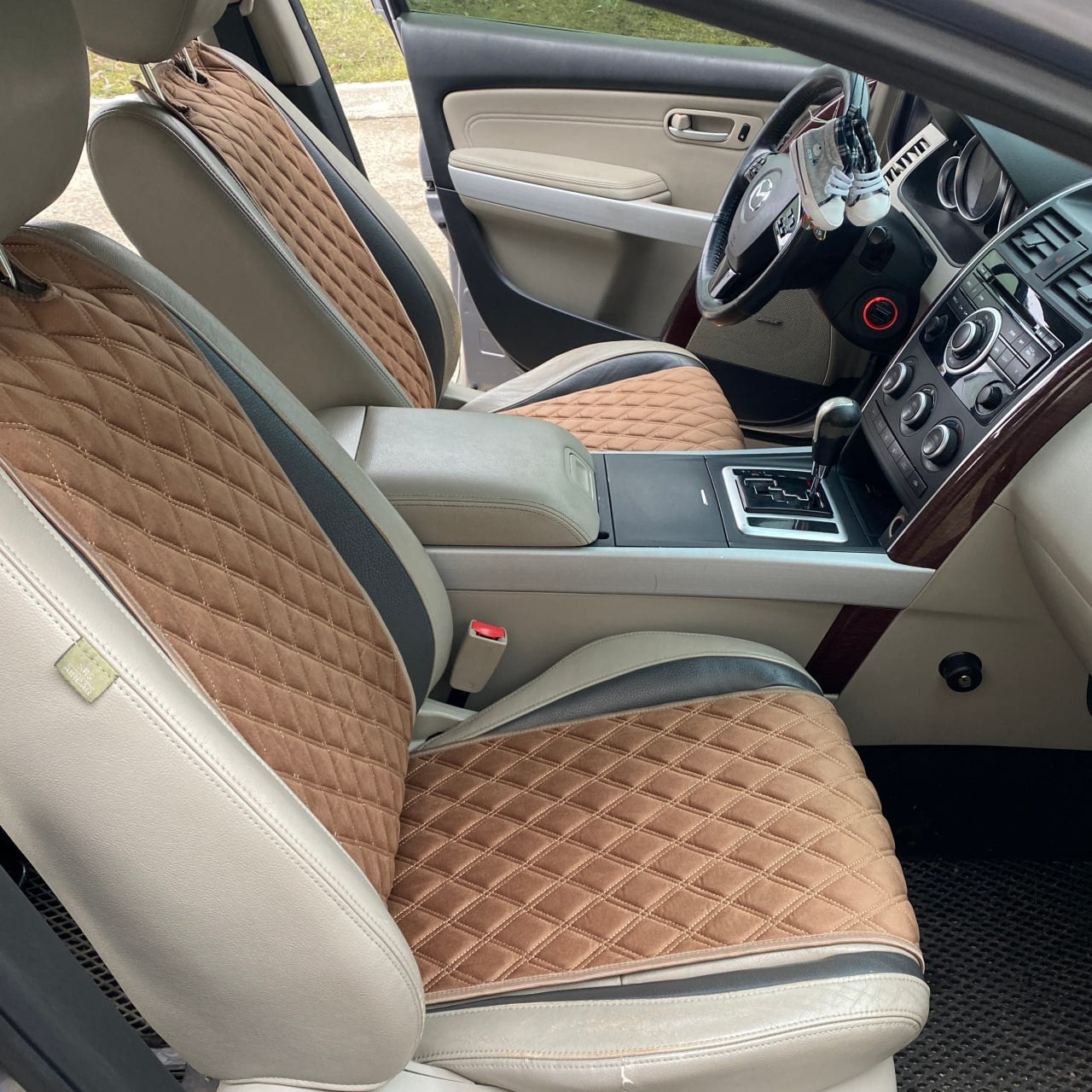 Alcantara car seat covers light brown diamond