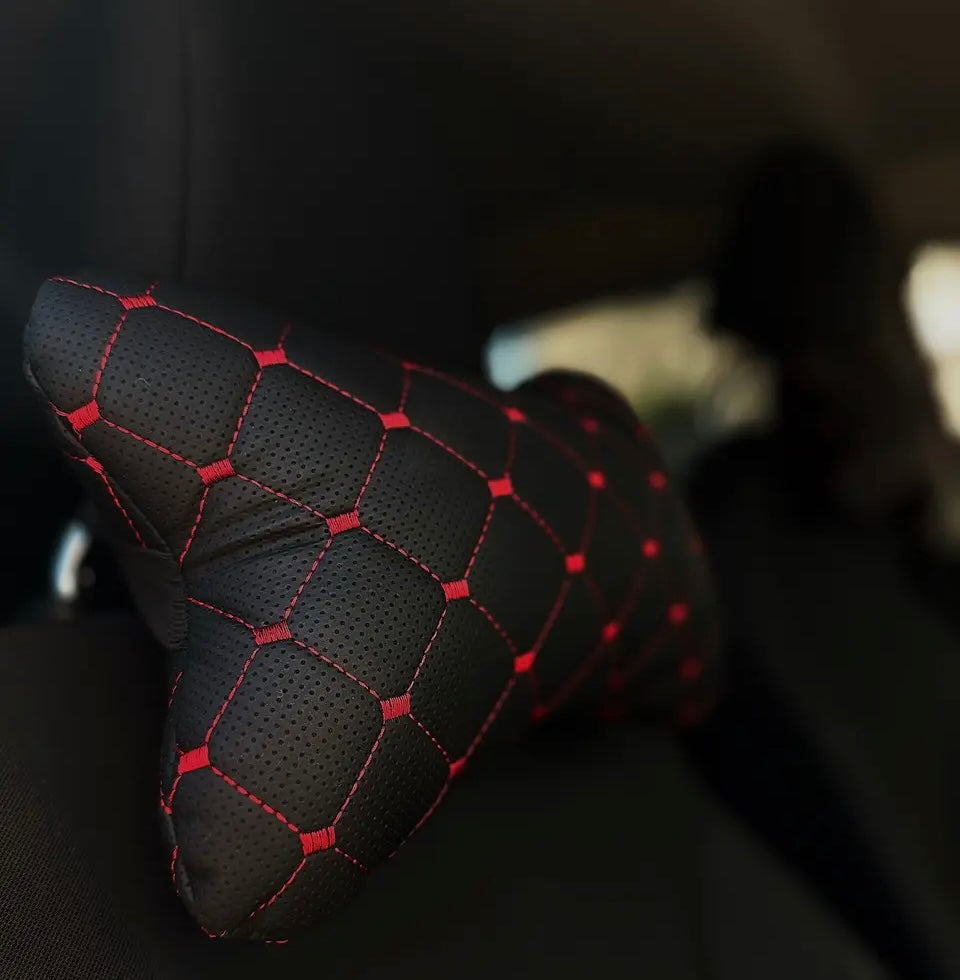 Car headrest neck pillows black with blue thread