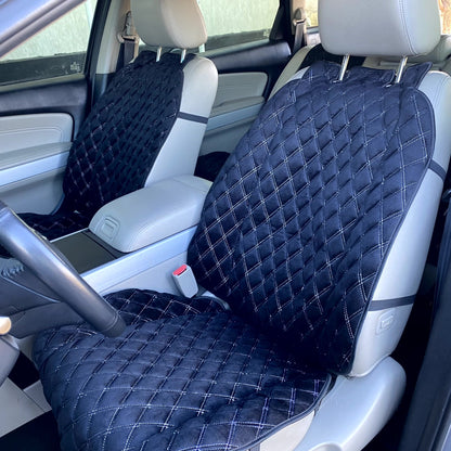 Alcantara car seat covers black with white thread