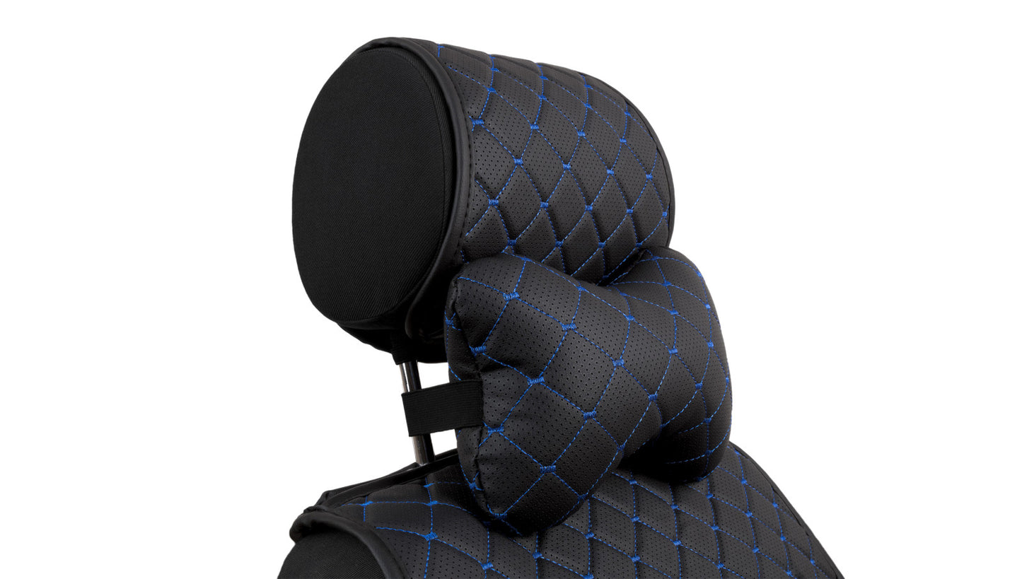 Car headrest neck pillows black with blue thread