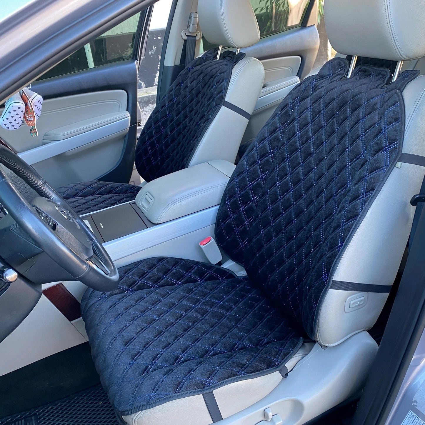 Alcantara car seat covers black with blue thread